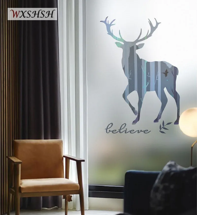 Статическая Наклейка на окно с рисунком оленя прочная декоративная пленка для