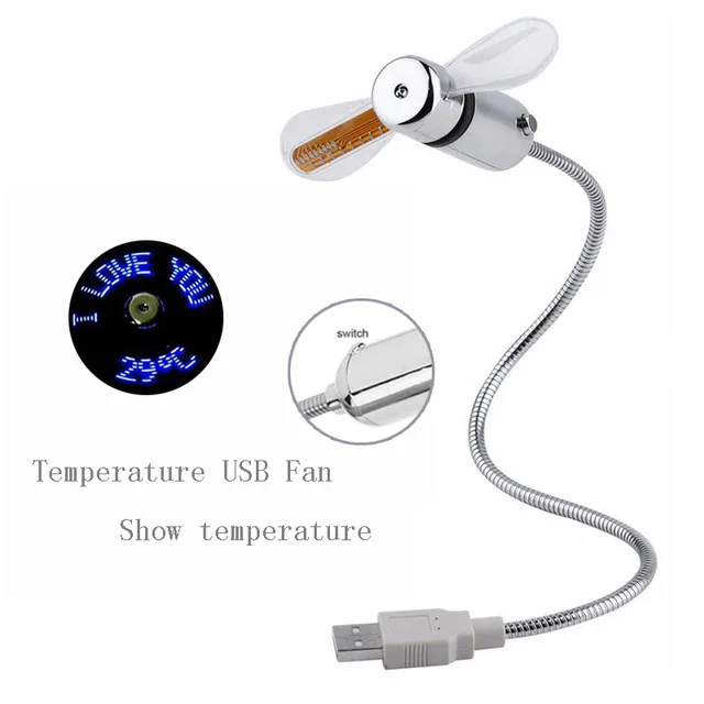 Temperature USB fan Мини Гибкий светодиодный часы-вентилятор USB часы гаджеты офисный стол Охлаждение температура регулируемый дисплей вентилятор для ПК ноутбука Настольные подарки - Цвет: Temperature USB fan