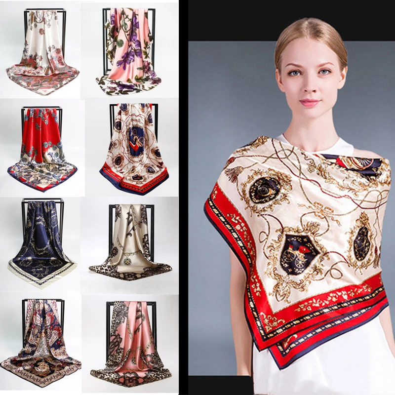 Женский большой квадратный шелковый атласный шарф леопардовые шарфы накидка на