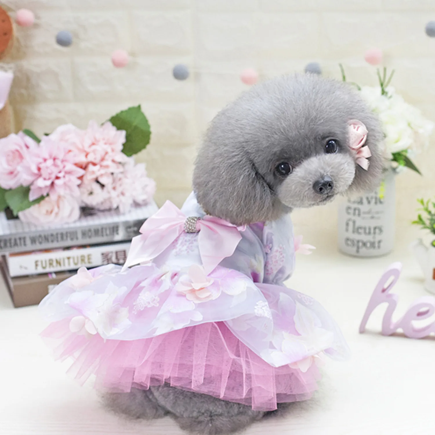 

2021 new Dog clothes pet summer dress Clothing for cats small dogs skirt Puppy wedding evening fancy Butterfly flower fairy cute