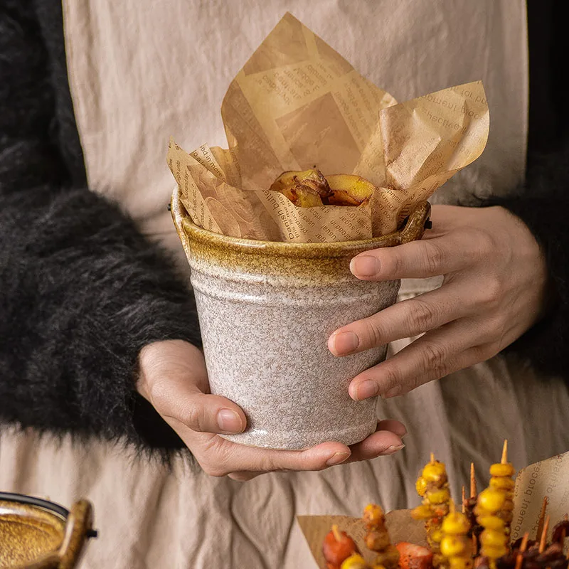 Японский Стиль Керамика ведро для попкорна мини Ведерко закусок глазурь