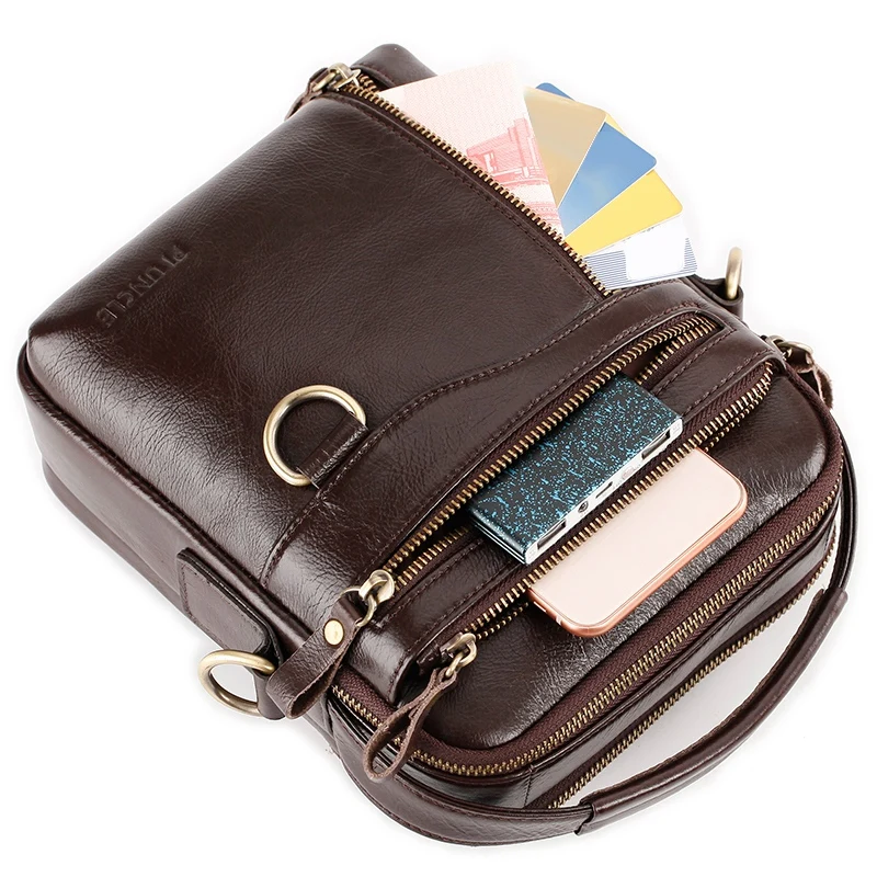 PI UNCLE Men's Brand Leather Messenger Bag Casual Shoulder Multifunctional Handbag Business Small Backpack | Багаж и сумки