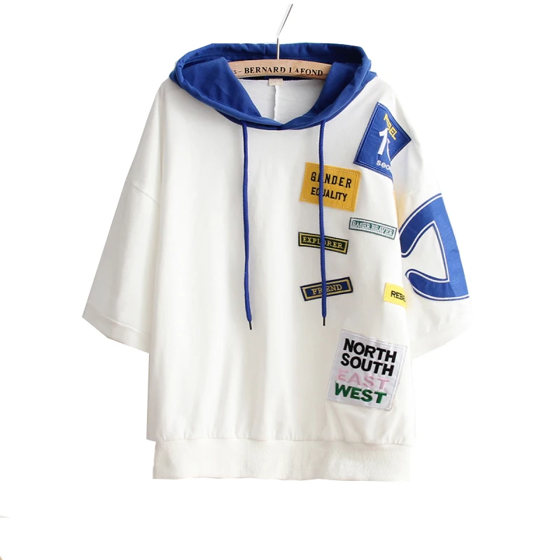 LKGHULO Summer Style Women Clothing Short Sleeve Loose Embroidery Hoodies Cotton Hoody Sweatshirts Plus Size A606 | Женская одежда