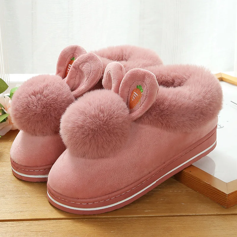 

2021 new fashion autumn and winter cotton slippers cute rabbit ears home indoor slippers plus plush ladies slippers furry slippe