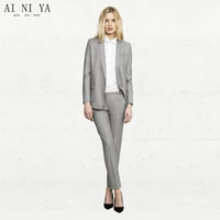light gray womens business suits office uniform style formal pant suits for weddings tuxedo female trouser suits custom made