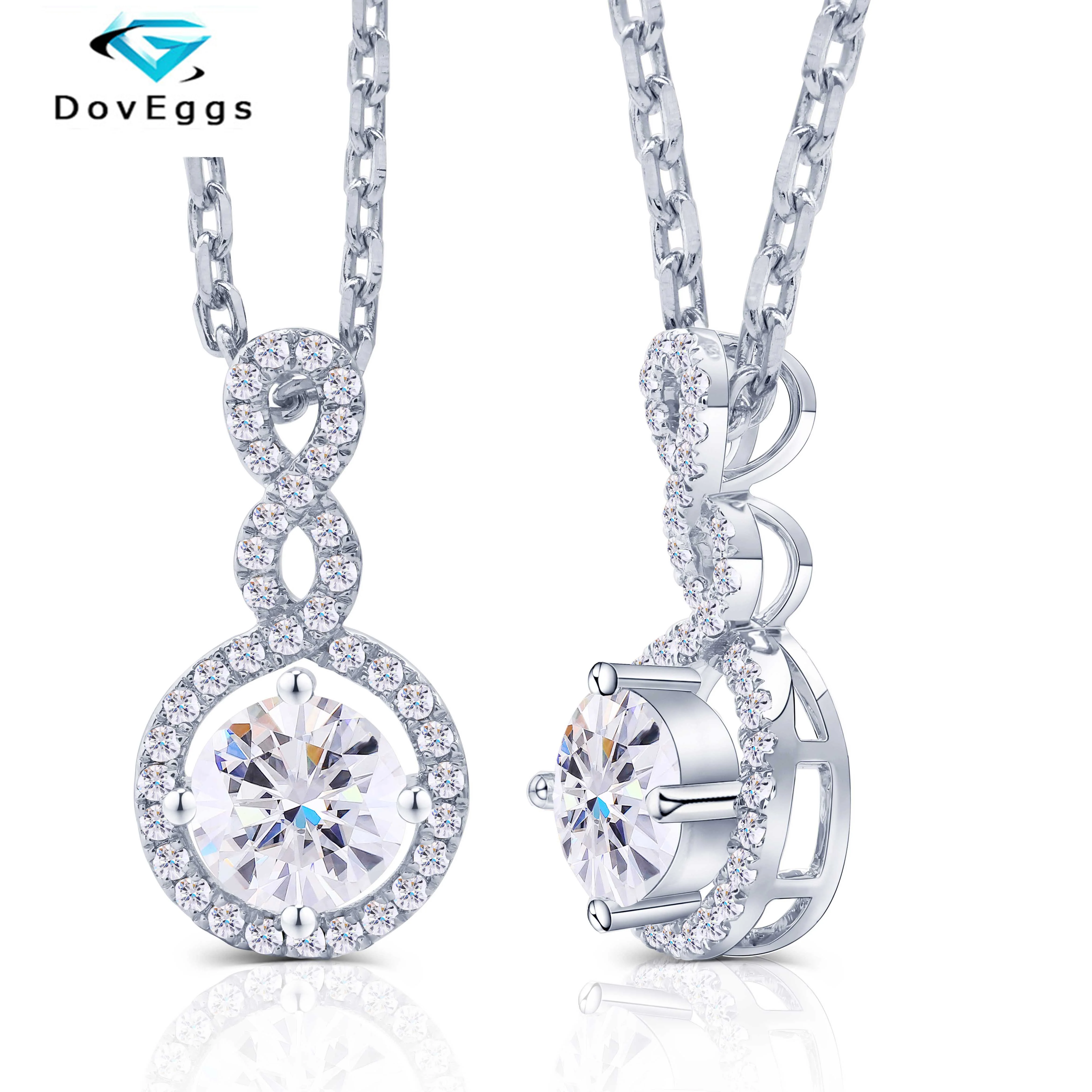 Женское ожерелье с подвеской DovEggs середина белого золота 14K 585 1ct карат 6 5 мм F Color