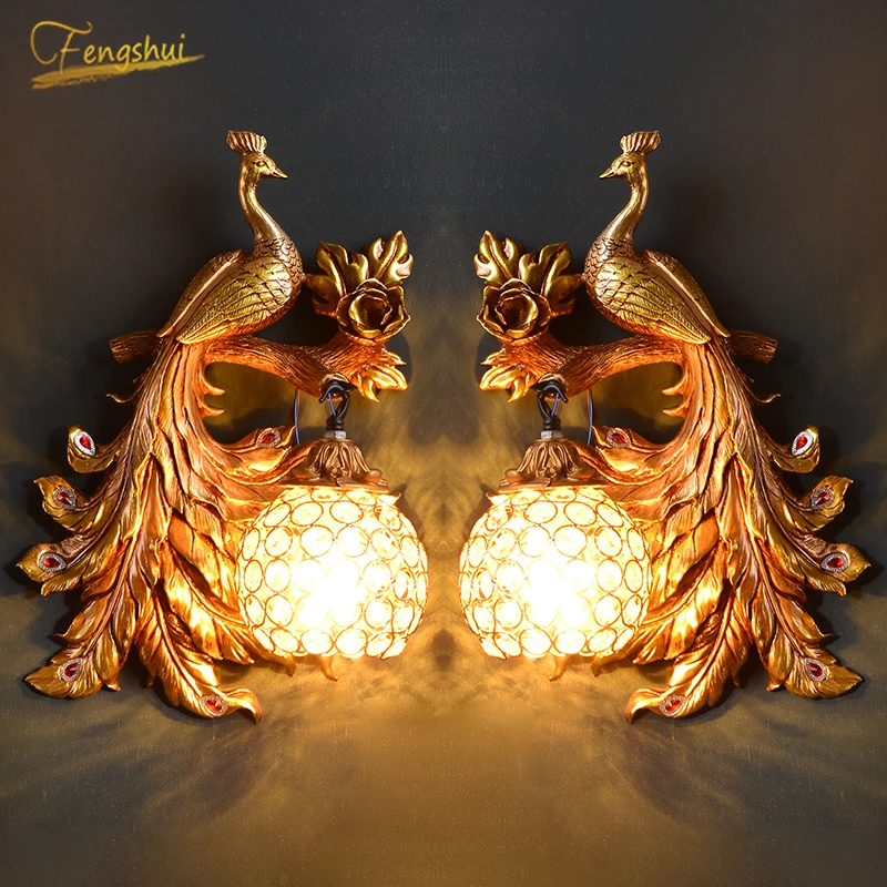 

Nordic Luxury Bedroom Festival Art Decor Resin Wall Lamp Retro Gold Vanity Decorations for Indoor Wall Sconce Lamp Mirror Light