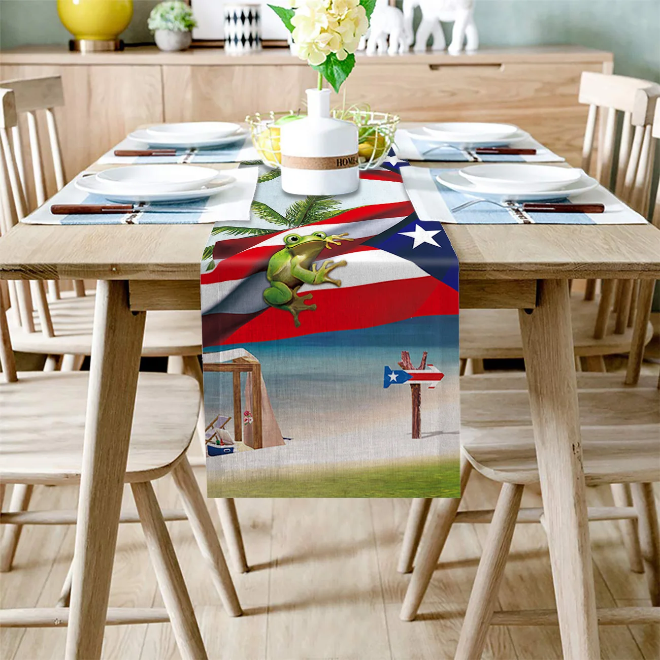 Пальмовое дерево Пуэрто-Рико Флаг лягушка пляж красный настольный бегун