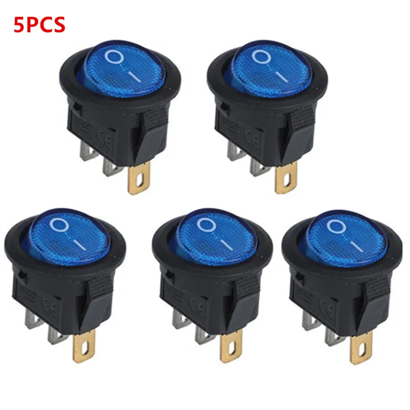 

5Pcs Blue 12V 20A Boat SPST Round Switch On/Off Rocker Switch 3-pin With LED Car Marine Auto Electrical Equipment Supplies