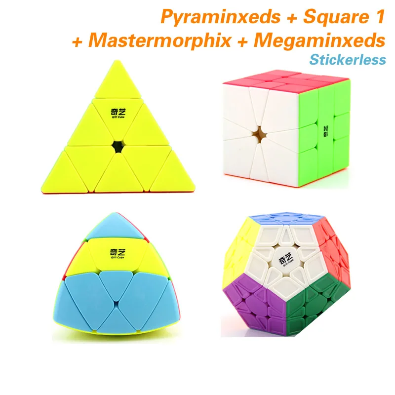 4 Cubes-Stickerless QiYi Pyraminxeds Megaminxeds SQ-1 Mastermorphix 3x3x3 магический куб, квадрат 1 Skewbes Pyramid speed Cube Пазлы игрушки подарок - Цвет: 4 Cubes-Stickerless
