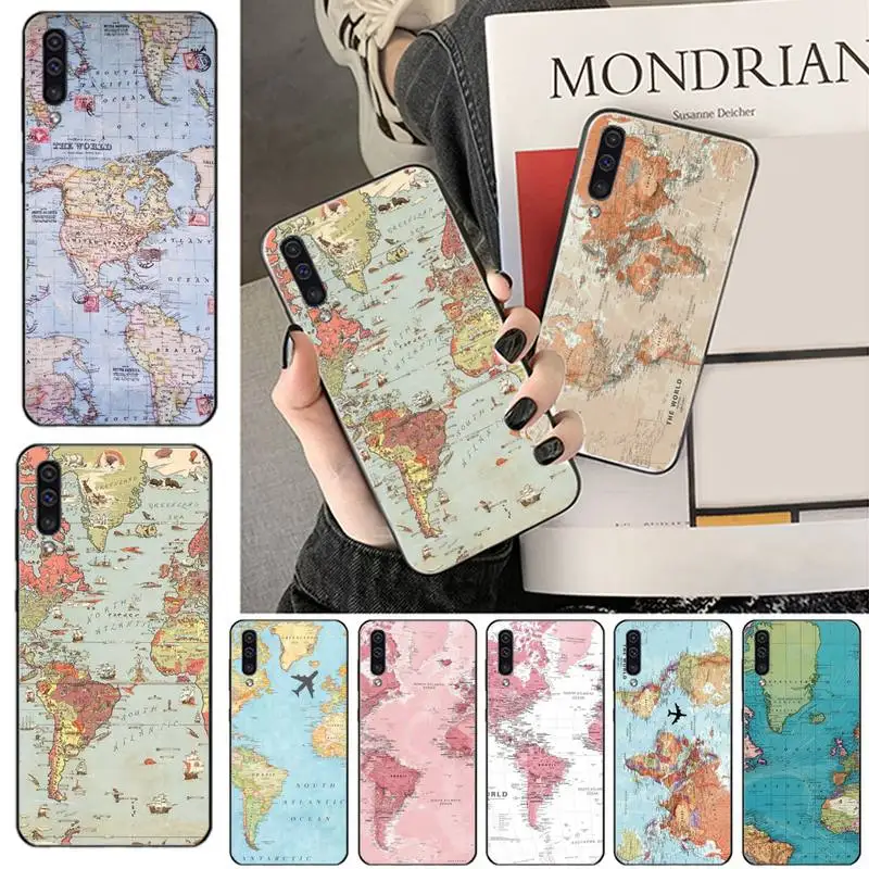 

world map color sea Phone Case For Samsung galaxy S 7 8 9 10 20 edge A 6 10 20 30 50 51 70 note 10 plus