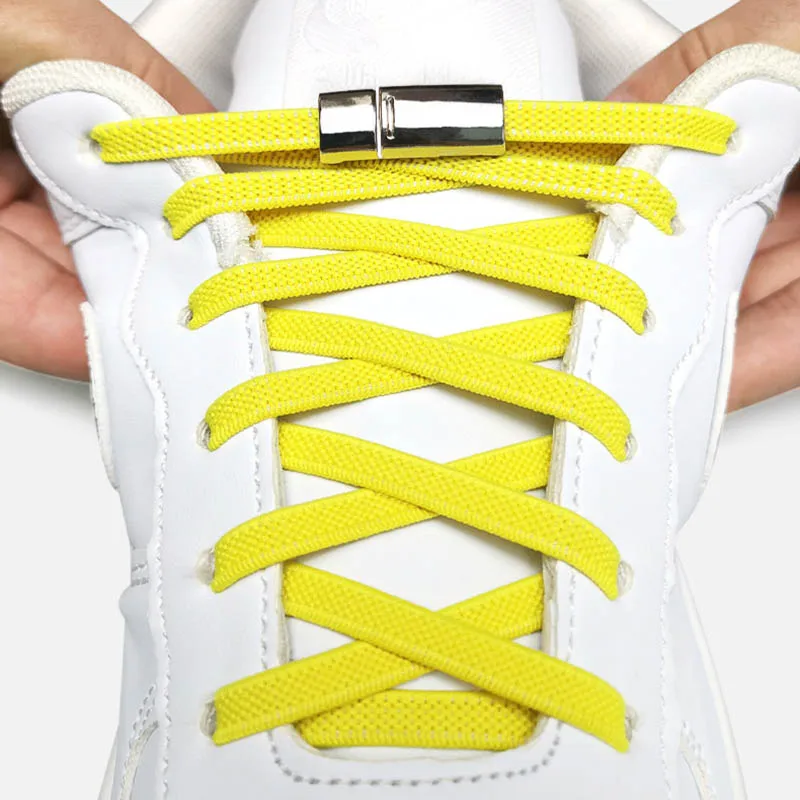 

No Tie Elastic Shoelaces Metal Lock Capsule Buckle Pure Color Shoestrings DIY Sneaker Accessories 1Pair for Shoes