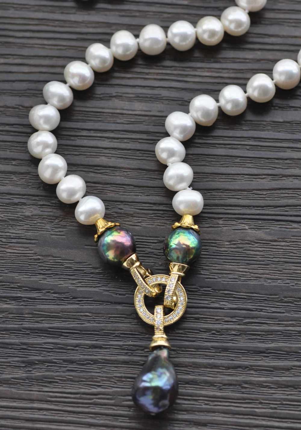 

Z10773 19 "18 мм павлин-черный Кеши белый круглый жемчуг ожерелье кулон CZ