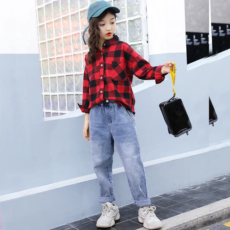 Классическая рубашка в клетку европейском и американском стиле для больших