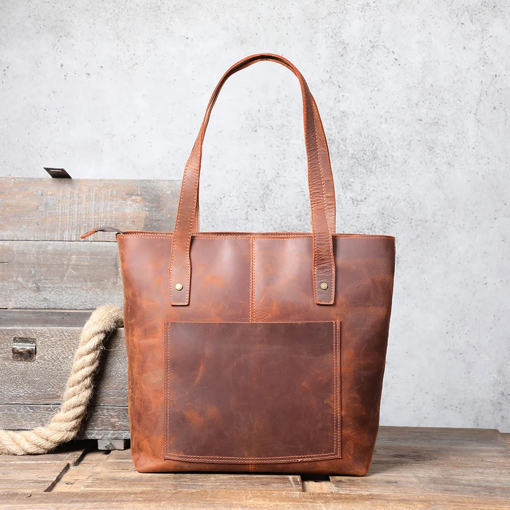 Coffee Leather Tote Bag | Aurora™