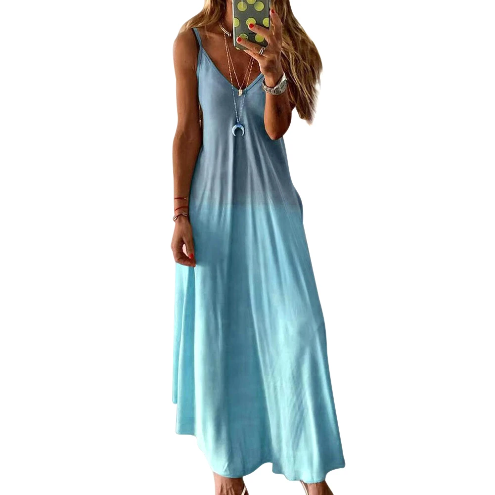 Женские летние длинные богемные платья Пляжные Макси-платья с v-образным вырезом