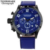 tigershark men sport watch quartz watches chronograph leather strap waterproof wristwatches relogio masculino t1560