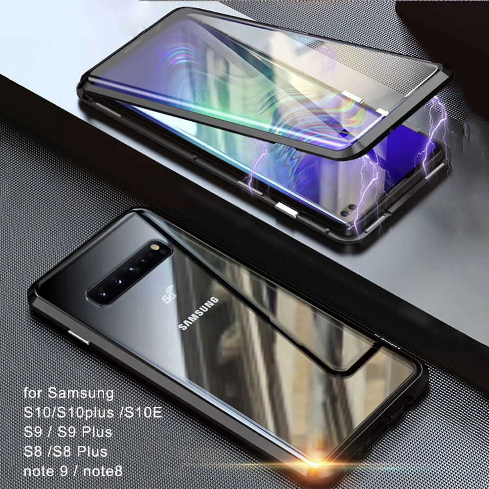 Магнитный двойной чехол из закаленного стекла 360 для Samsung Galaxy S10 S9 Plus S10plus S8 флип Note