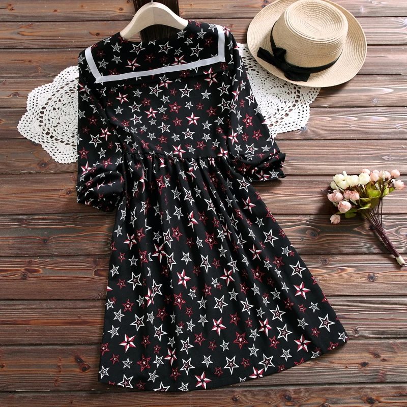 Женское платье с длинным рукавом винтажное принтом в виде звезд воротником Питер