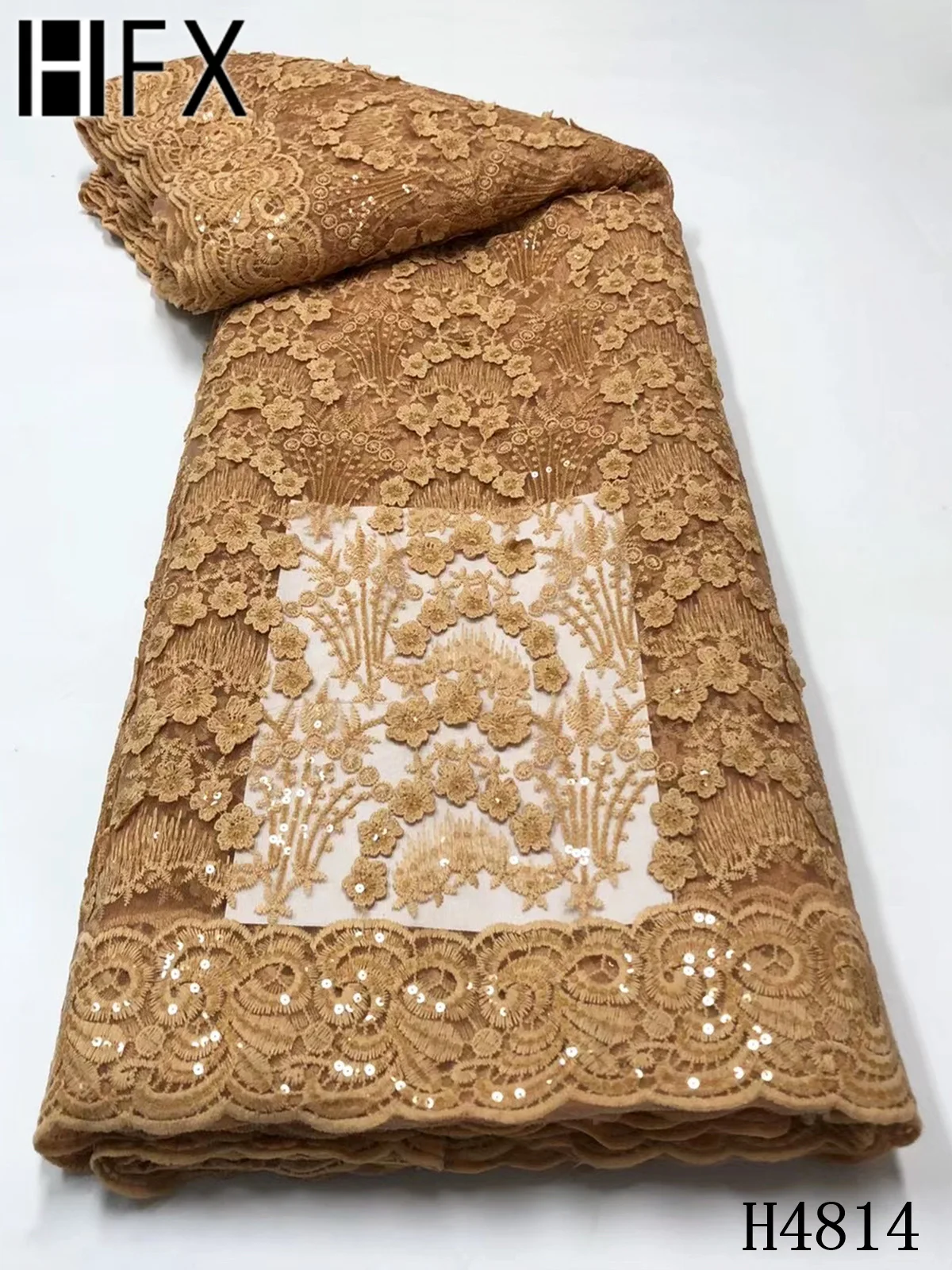 

HFX Red Nigerian Lace Fabric 2021 High Quality French Tulle Net Lace Mesh Embroidery Fabric With Sequins For Party Dress F4814