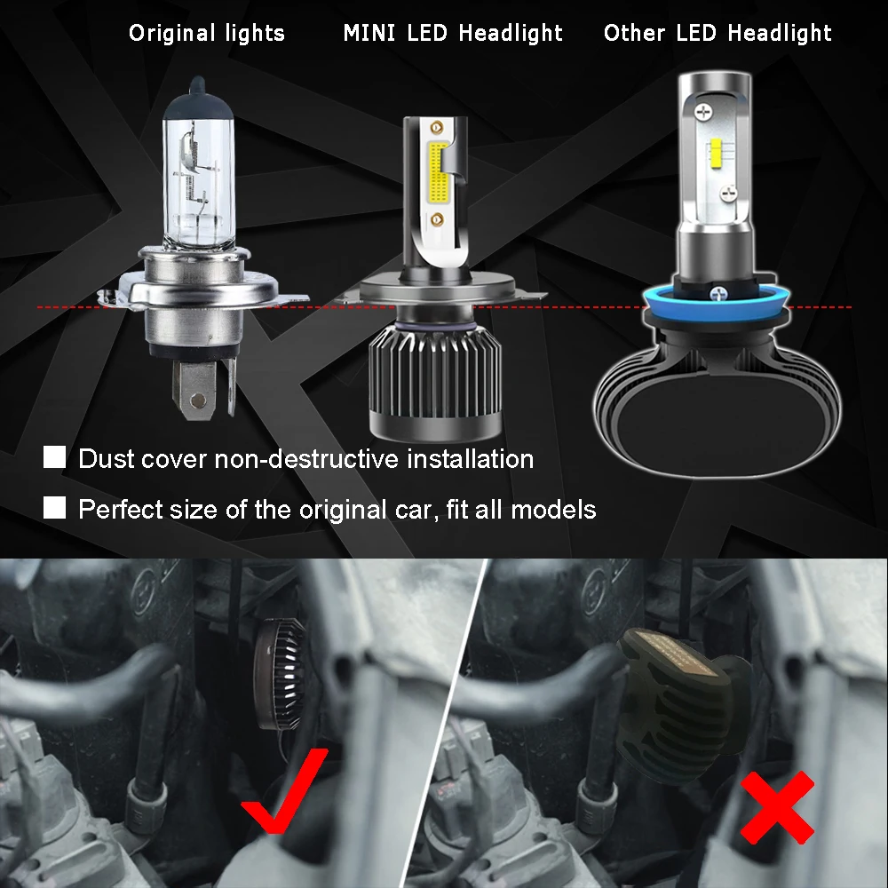 2 шт. Автомобильные светодиодные лампы H 7 H4 LED H1 H8 H9 H7 H11 9005 HB3 9006 HB4 6000K 60 Вт 12000лм