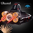 Налобный фонарь мощность вспышка фонарик налобный фонарь датчик налобного фонаря светодиодные лампы 2x аккумулятор 18650 30 Вт 4 режима литиевая батарея