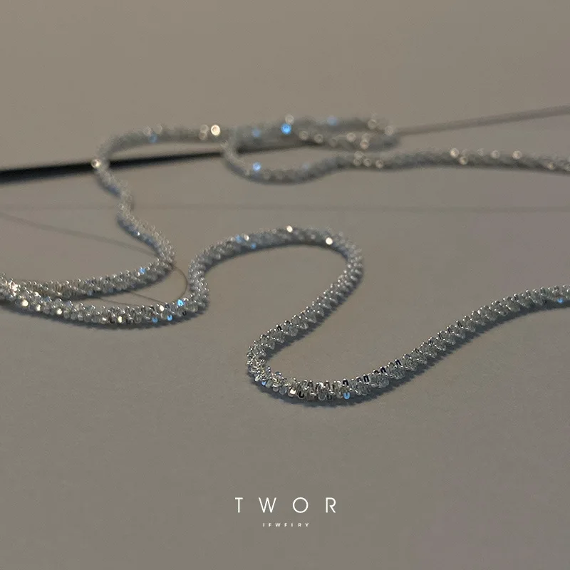 

MiYou Sparkling Copper Chain Shiny Electroplated Necklace Wild Clavicle Chain in 40cm 45 cm and 50cm Caterpillar Chain Jewerly