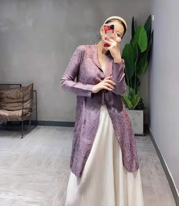 Тренчкот Miyake с отложным воротником жаккардовая Длинная ветровка на одной