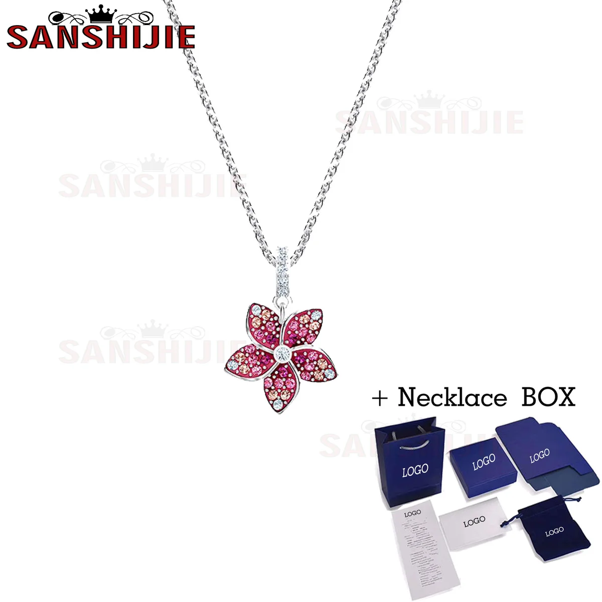 

SWA 1:1 With Box Fashion Jewelry High Quality Exquisite Romantic Pink Small Vine Flower Leaf Necklace For Women's Gift