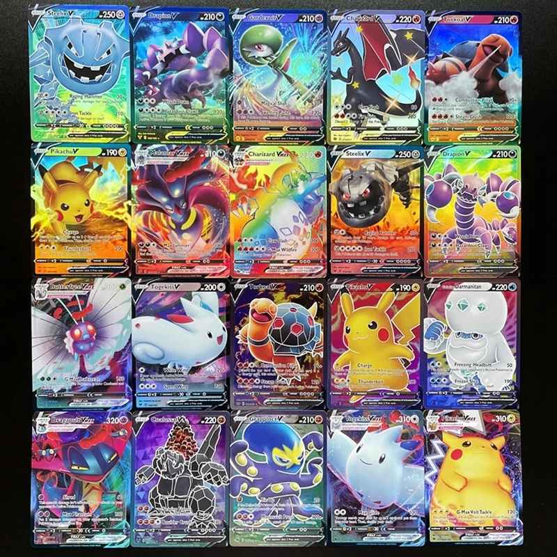 100pcs pokemon v vmax cards english version display shining cards playing pokémon game card collection booster box kids toy gift free global ship