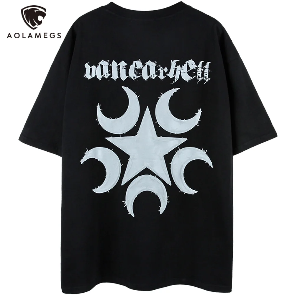 

Aolamegs потертая Мужская футболка со Звездной графикой Harajuku с буквенным принтом, футболки с короткими рукавами для улицы, повседневный удобны...