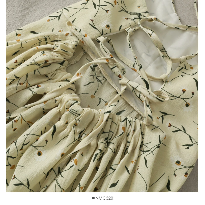 

Women Floral Dress French Sexy V Neck Backless Sleeveless Dresses Summer Spaghetti Strap A-line Beach Long Dress