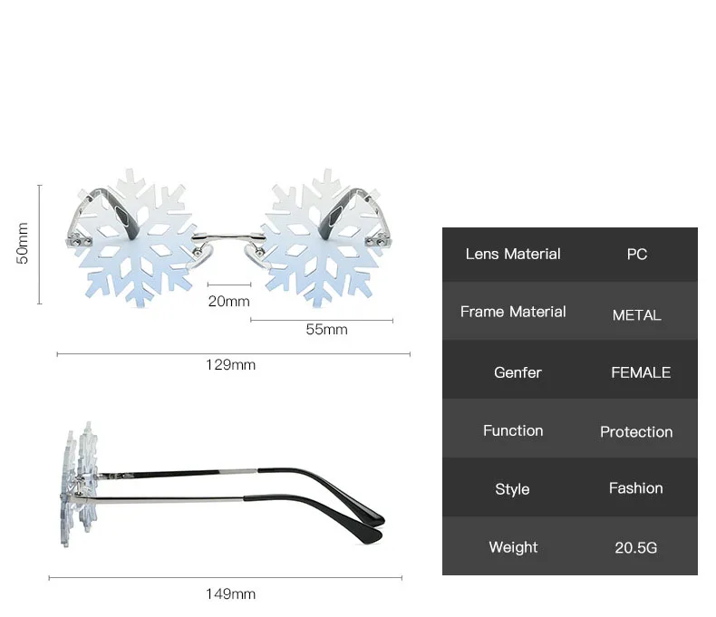 

Fashion Snowflake Shape Sunglasses Women Vintage Unique Rimless Clear Eyewear Men Hollow Sun Glasses Shades UV400 Christmas Gift