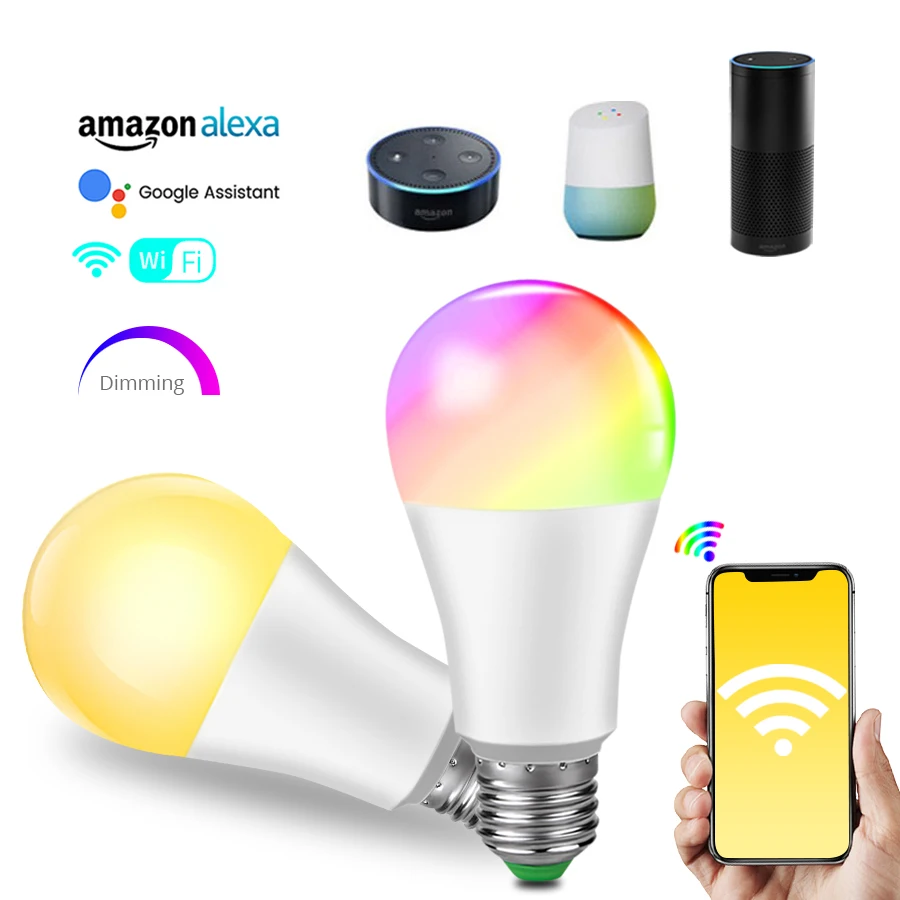 С регулируемой яркостью 15 Вт 85 265V смарт лампочка WiFi Поддержка Amazon Alexa и Google Assistant