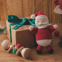 2pc set baby montessori toys santa claus decorations handmade crochet appease doll beech wood rattle toy kids christmas gift box