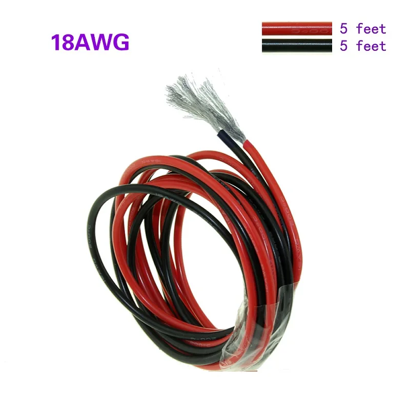 2 м Силиконовый каучуковый кабель 1 (1 красный + черный) 16AWG 18AWG 20AWG 22AWG 24AWG Красный