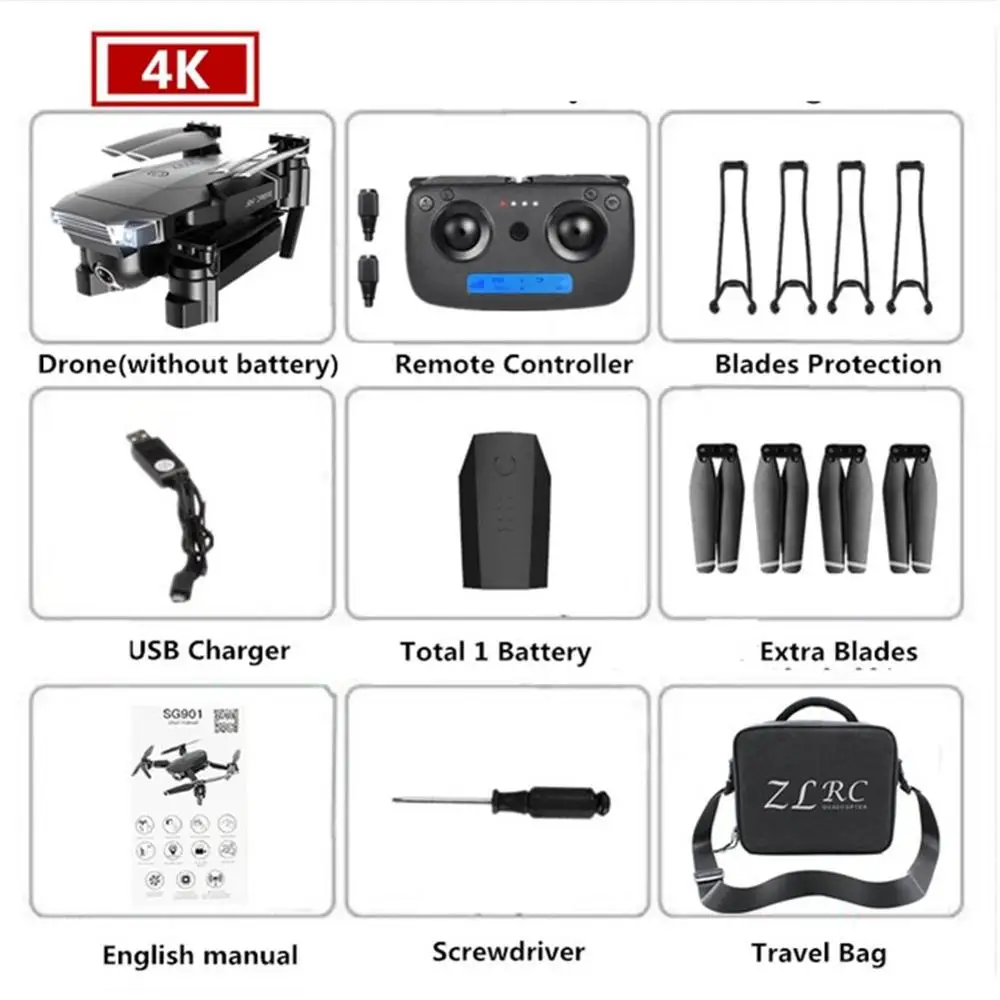 4K 1B Black bag ZLL SG901 камера Дрон 4K HD Двойная камера дроны Квадрокоптер FPV Профессиональные с GPS долгий срок службы батареи - Цвет: 4K 1B Black bag