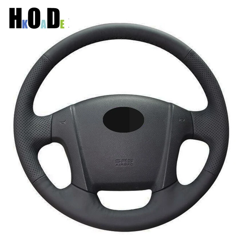Чехол на руль из черной искусственной кожи прошитый вручную чехол рулевого