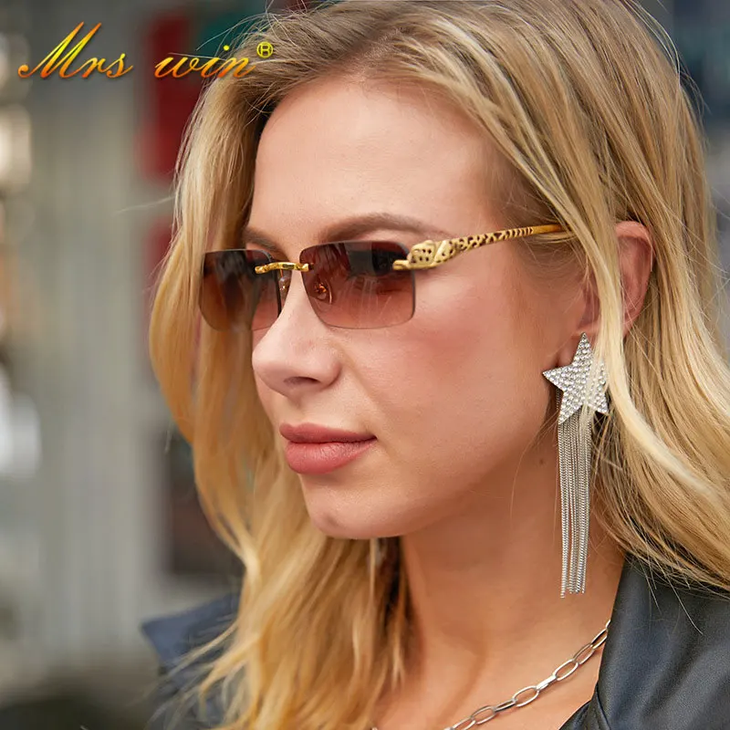 

2021 New Rimless Rectangle Sunglasses Women Luxury Brand Frameless Sun Glasses For Men With A Box Vintage Ladies Glasses Oculos