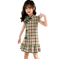 chinese style dresses for girls plaid pattern girls dresses summer dress for kids casual style childrens clothing 6 8 10 12 14