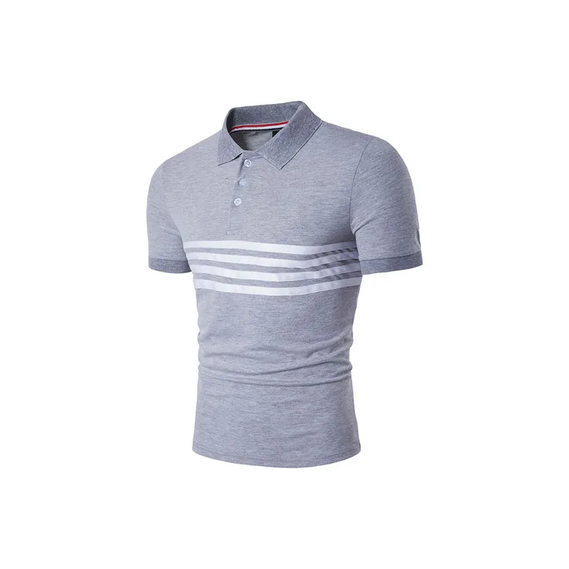 Мужская футболка в полоску с отложным воротником и короткими рукавами|Мужские