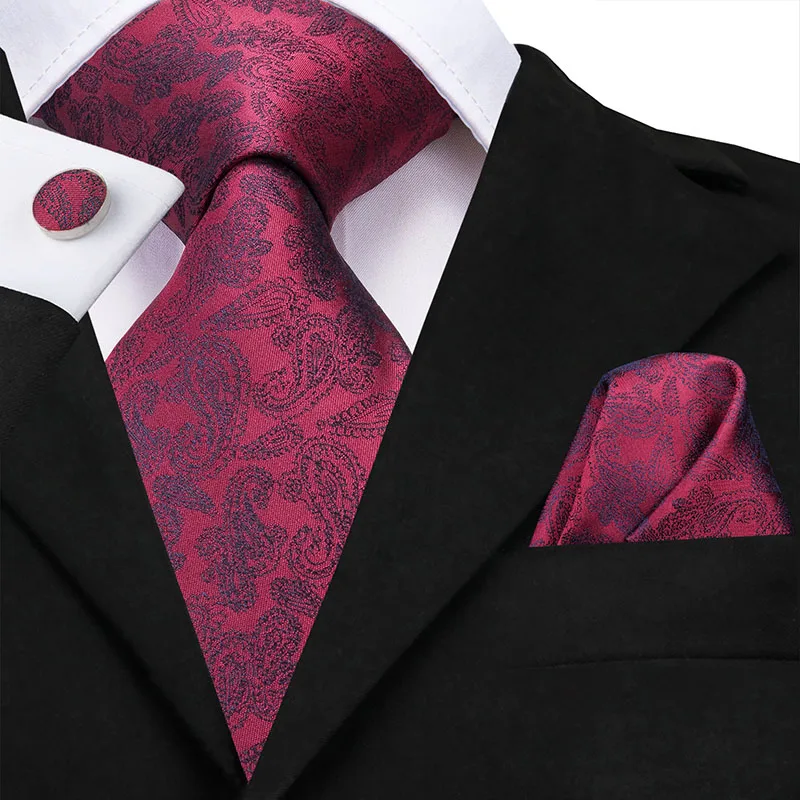 Hi-Tie мужской серый и черный галстук Пейсли Hanky запонки наборы цветочные шелковые галстуки для мужчин формальные свадебные вечеринки жениха - Цвет: SN-3150