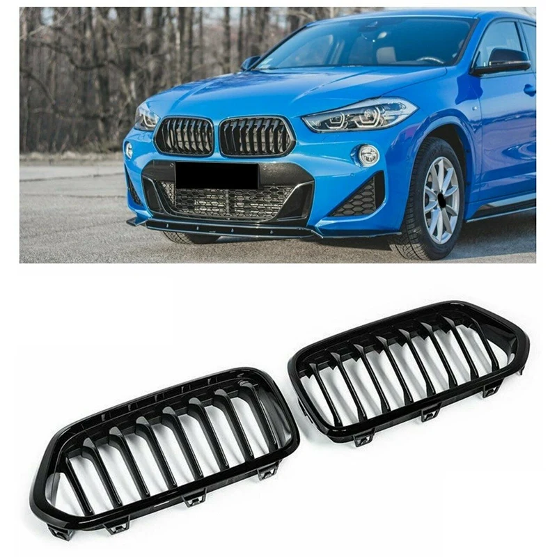 

Car Front Kidney Grille Gloss Black Compatible for-BMW X2 F39 SUV 2018-2020
