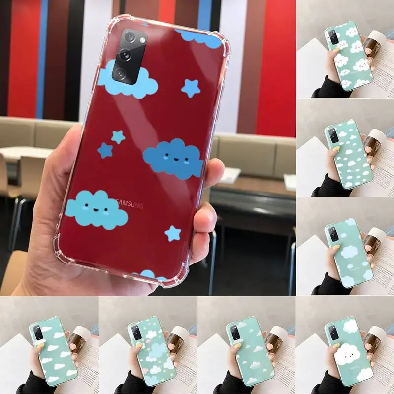 

Cartoon clouds CUTE BLUE Phone Case Transparent For Samsung S 10 9 20 11 7 8 21 6 P Edge PLUS ULTRA 4G 5G