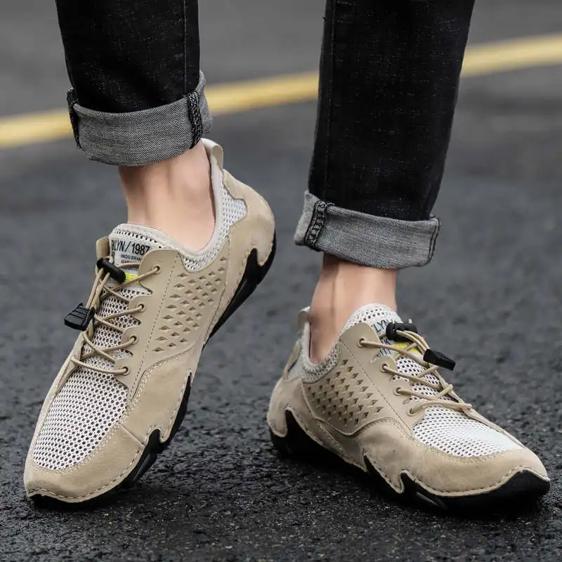 

Fittnes Men Shoes Leather Divers Men's Autumn Shoes 2021 Net Brands For Men With Rubber Sole Leather Sneakers Husband Tennis