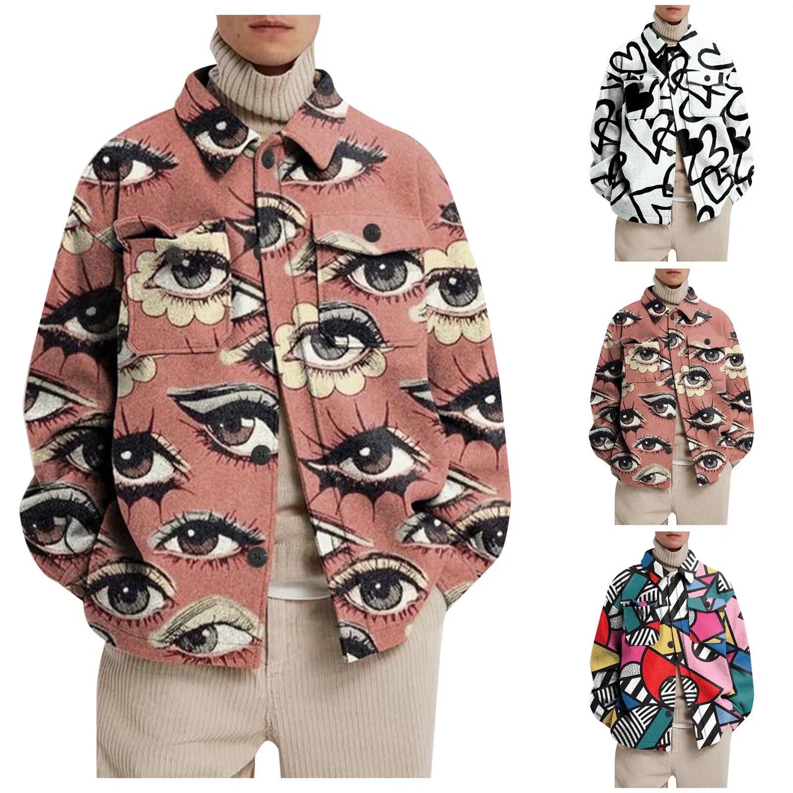 

Men's Autumn And Winter Coat Large Size Button Printing Coat Blouses Lapel Warm Coat Jacket Top Blouse Coats For Men