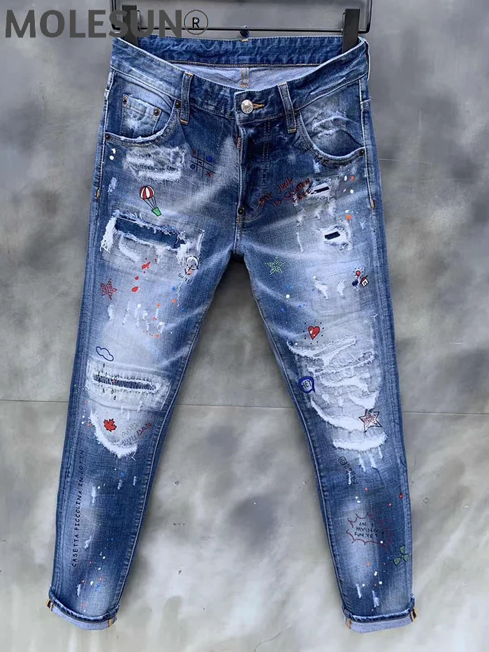 

Мужские джинсы-карандаш на молнии dsq, синие облегающие эластичные джинсы, модель sq013, 2019