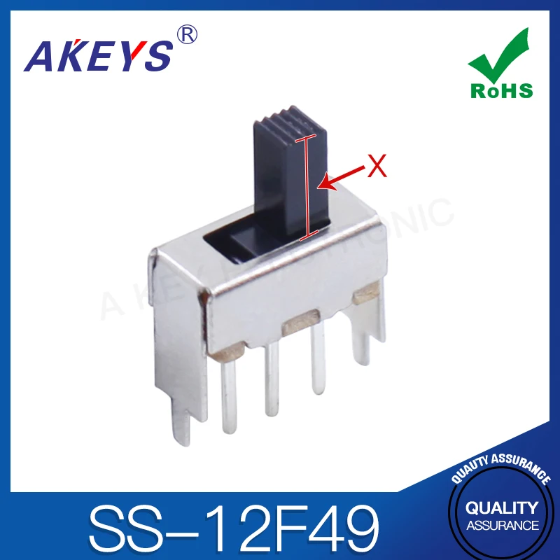 

SS-12F49 (1P2T) Высота 5/8 мм 2-ступенчатый циферблатный переключатель Однорядный штатив Вертикальный направляющий