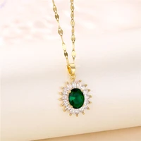 oval crystal necklace for women gold titanium steel lip chains necklace with charms green zircon jewelry gift clavicle