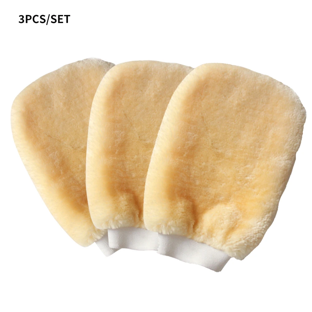 

3pcs Professional Mitt Thickened Tool Home Cleaning Supplies Soft Artificial Wool Polishing Vehicle Car Wash Glove Double Sided